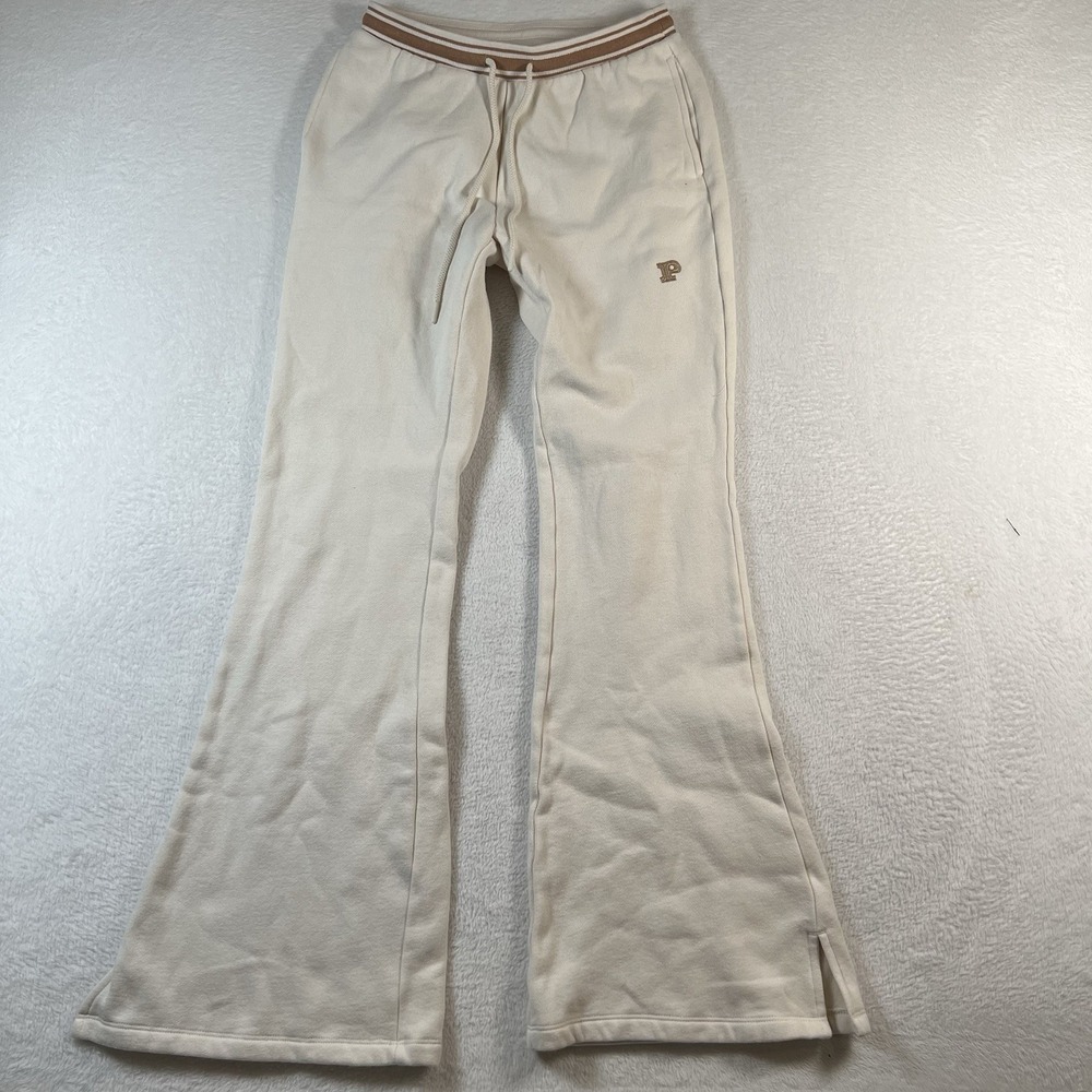 PINK Victoria's Secret XS Campus Fleece Split-Hem Flare Sweatpants Cream